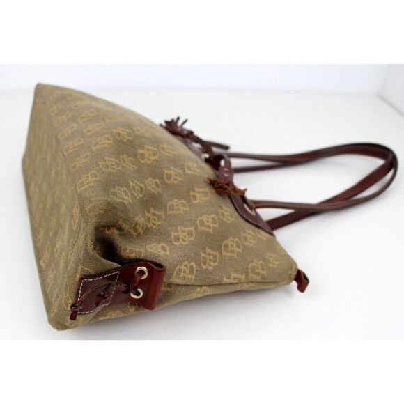 DOONEY & BOURKE DB CANVAS BROWN GENUINE LEATHER TRIM SHOULDER BAG TOTE HANDBAG - Picture 8 of 16